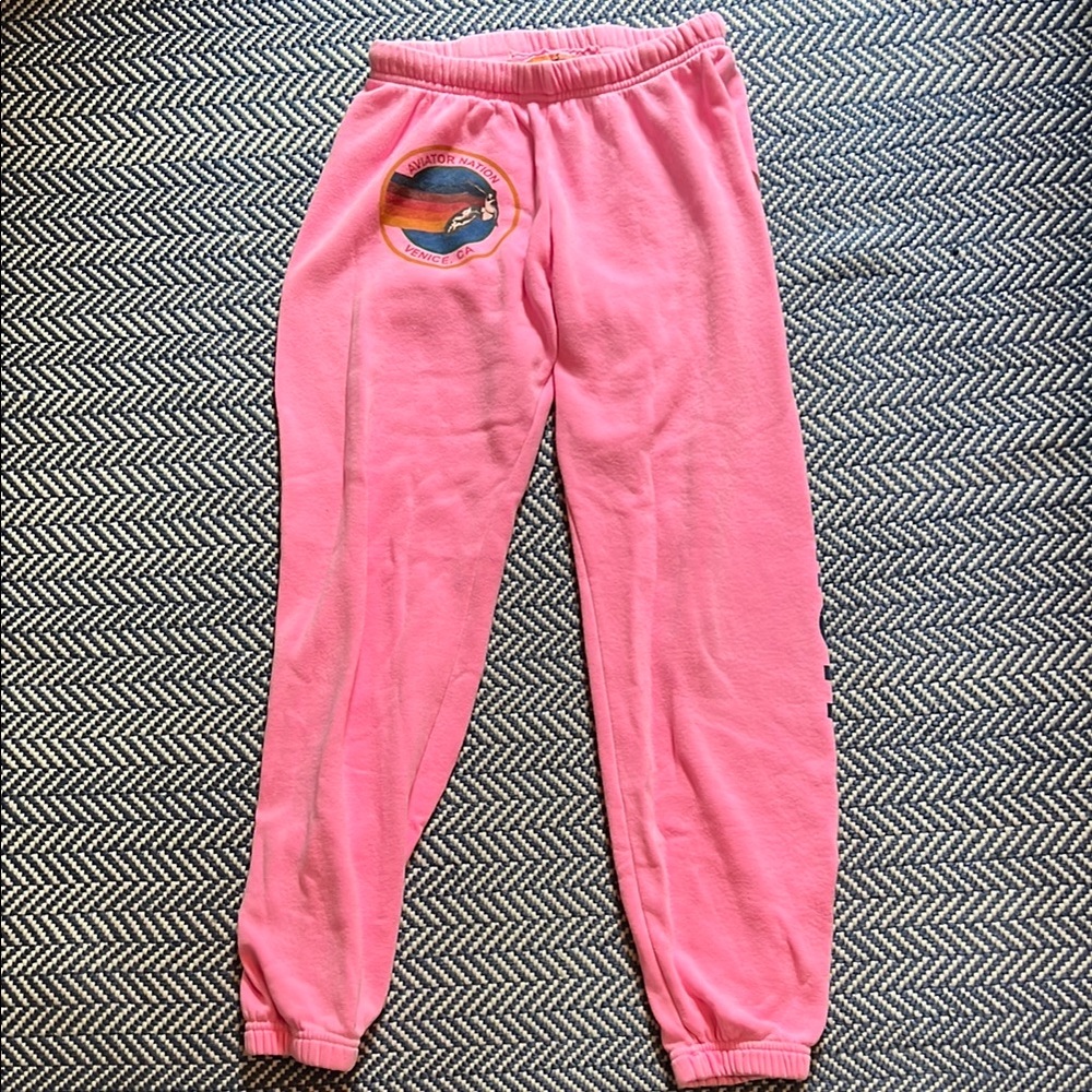 Aviator Nation Pink Sweatpants Cozy Elastic Joggers